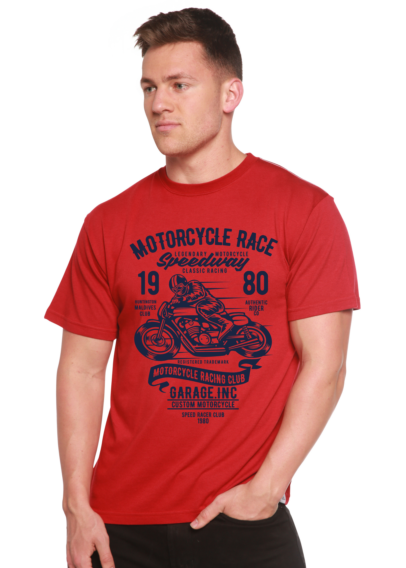 Motorcycles Race men's bamboo tshirt pompeian red