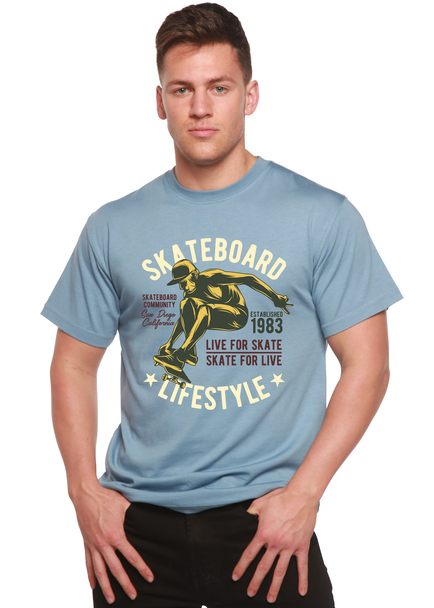 Skateboard Lifestyle men's bamboo tshirt infinity blue
