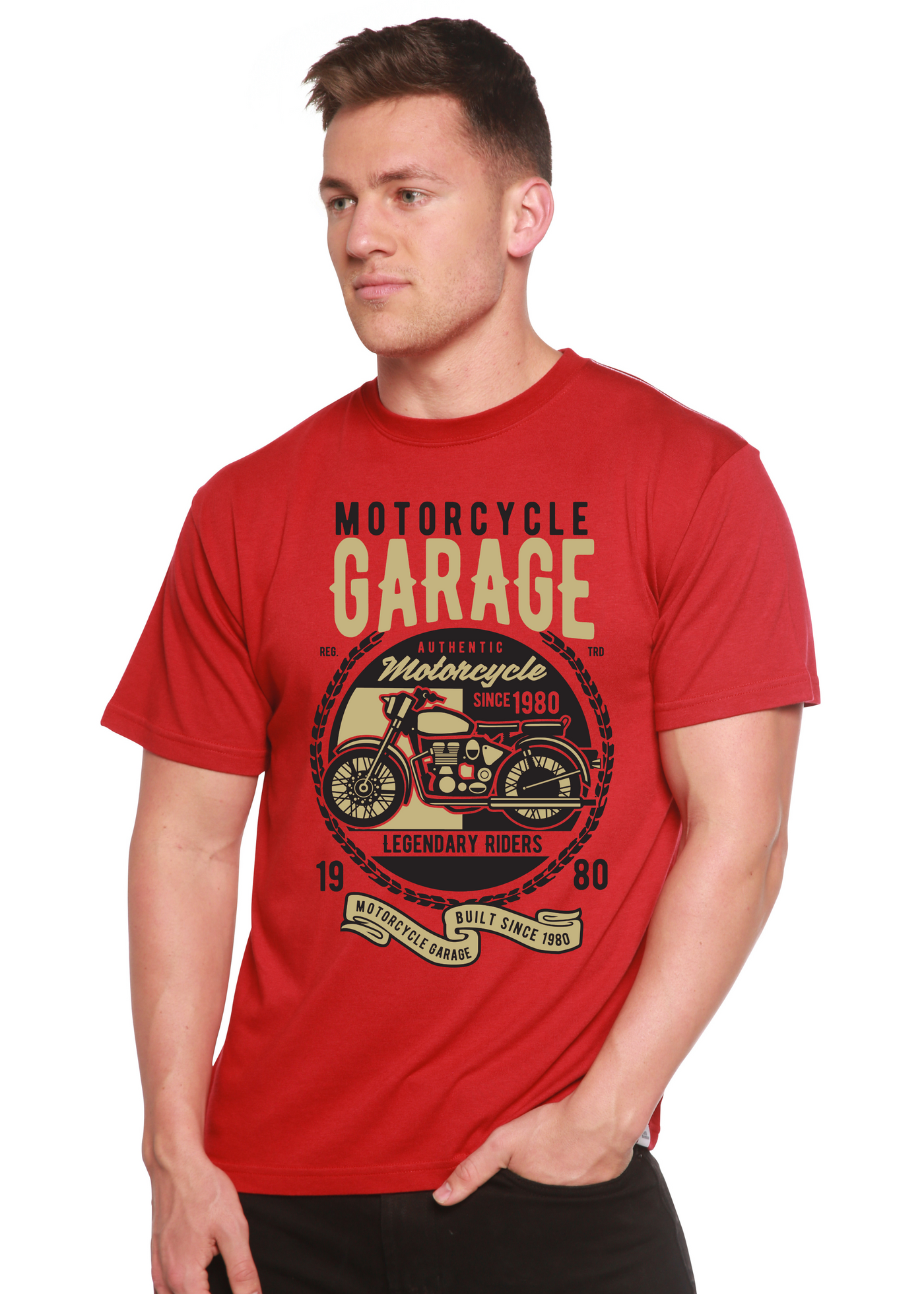 Motorcycle Garage Classic  men's bamboo tshirt pompeian red