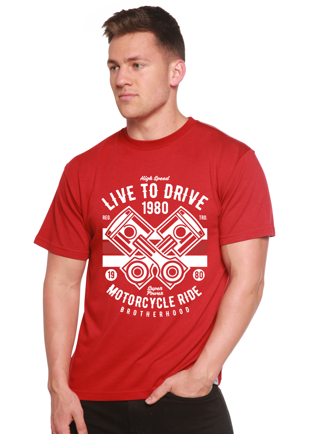 Live To Ride 1980 men's bamboo tshirt pompeian red