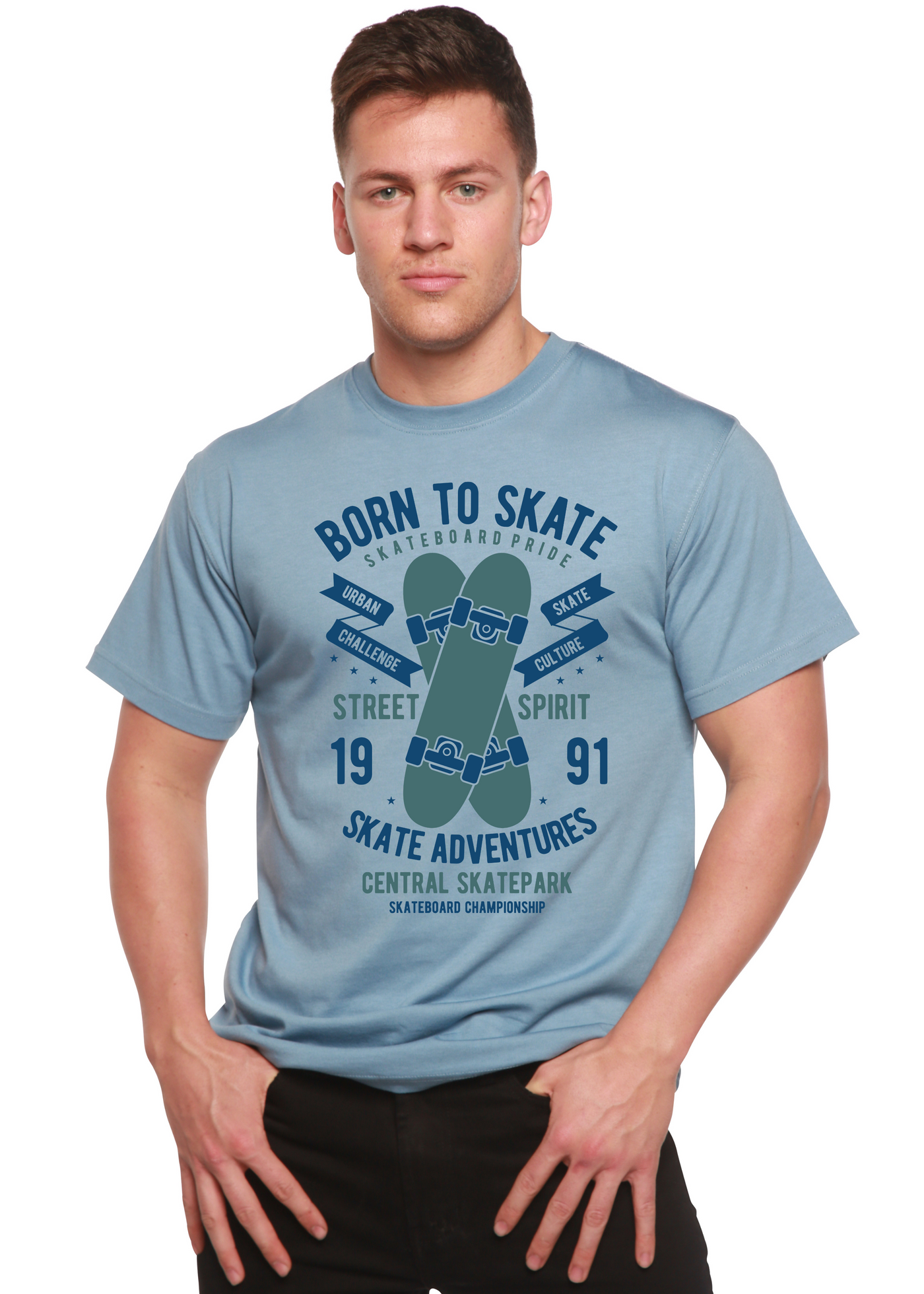 Born To Skate men's bamboo tshirt infinity blue