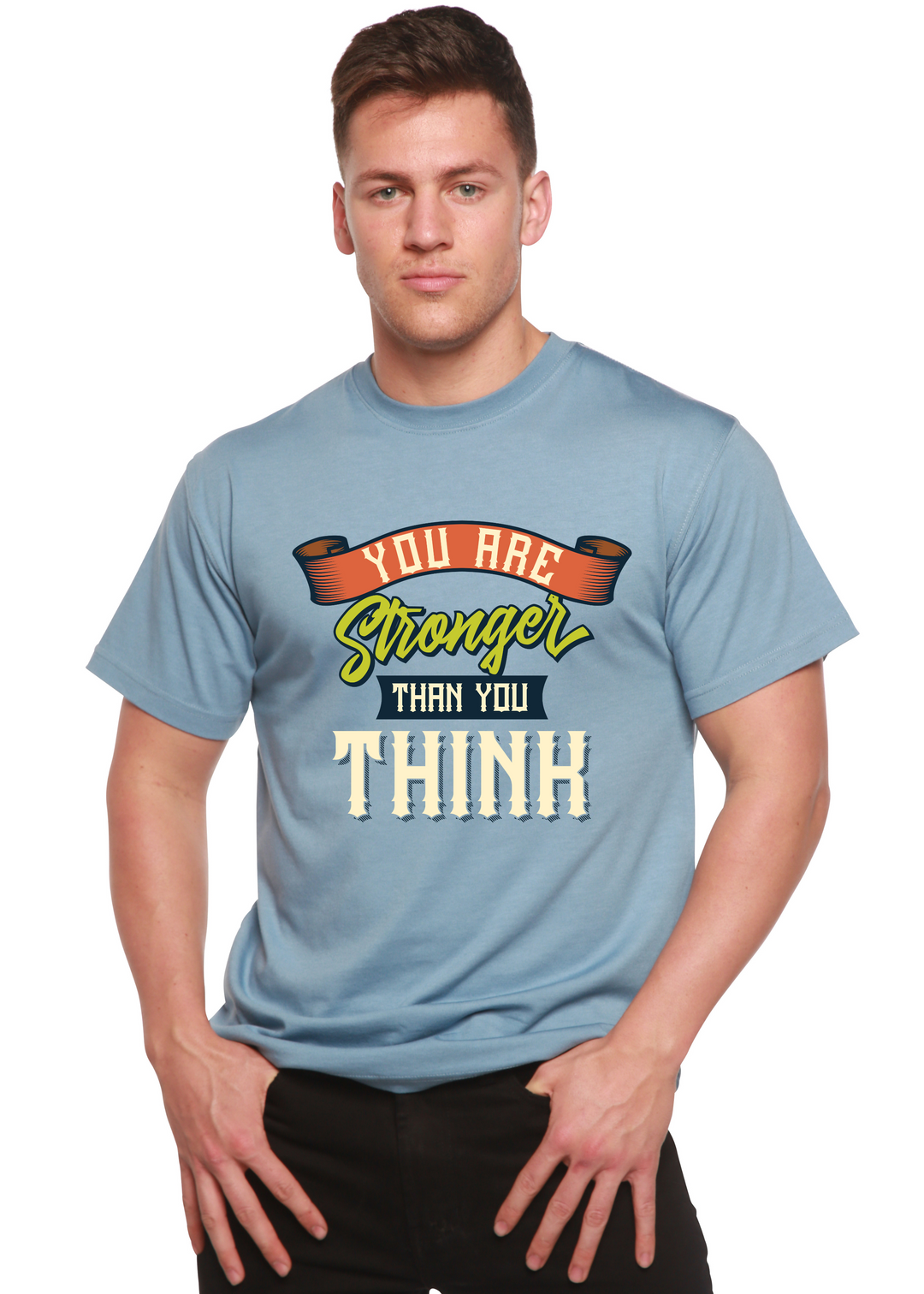 You Are Stronger Than You Think men's bamboo tshirt infinity blue