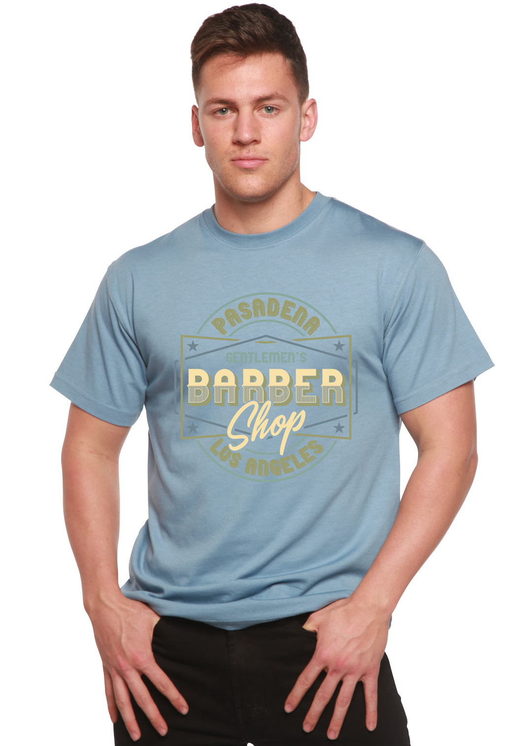 Gentlement's Barber Shop men's bamboo tshirt infinity blue