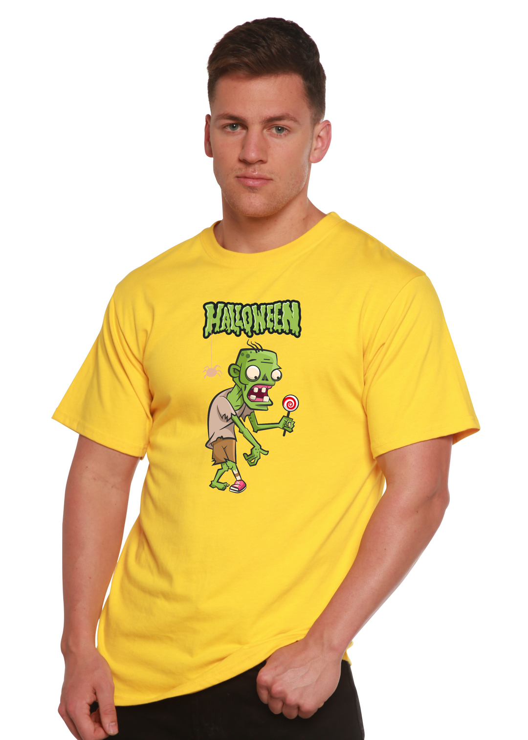 Halloween Green Monster Unisex Graphic Bamboo T-Shirt lemon chrome