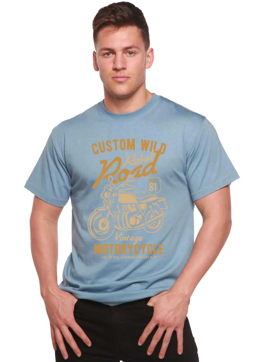 Custom Wild men's bamboo tshirt infinity blue