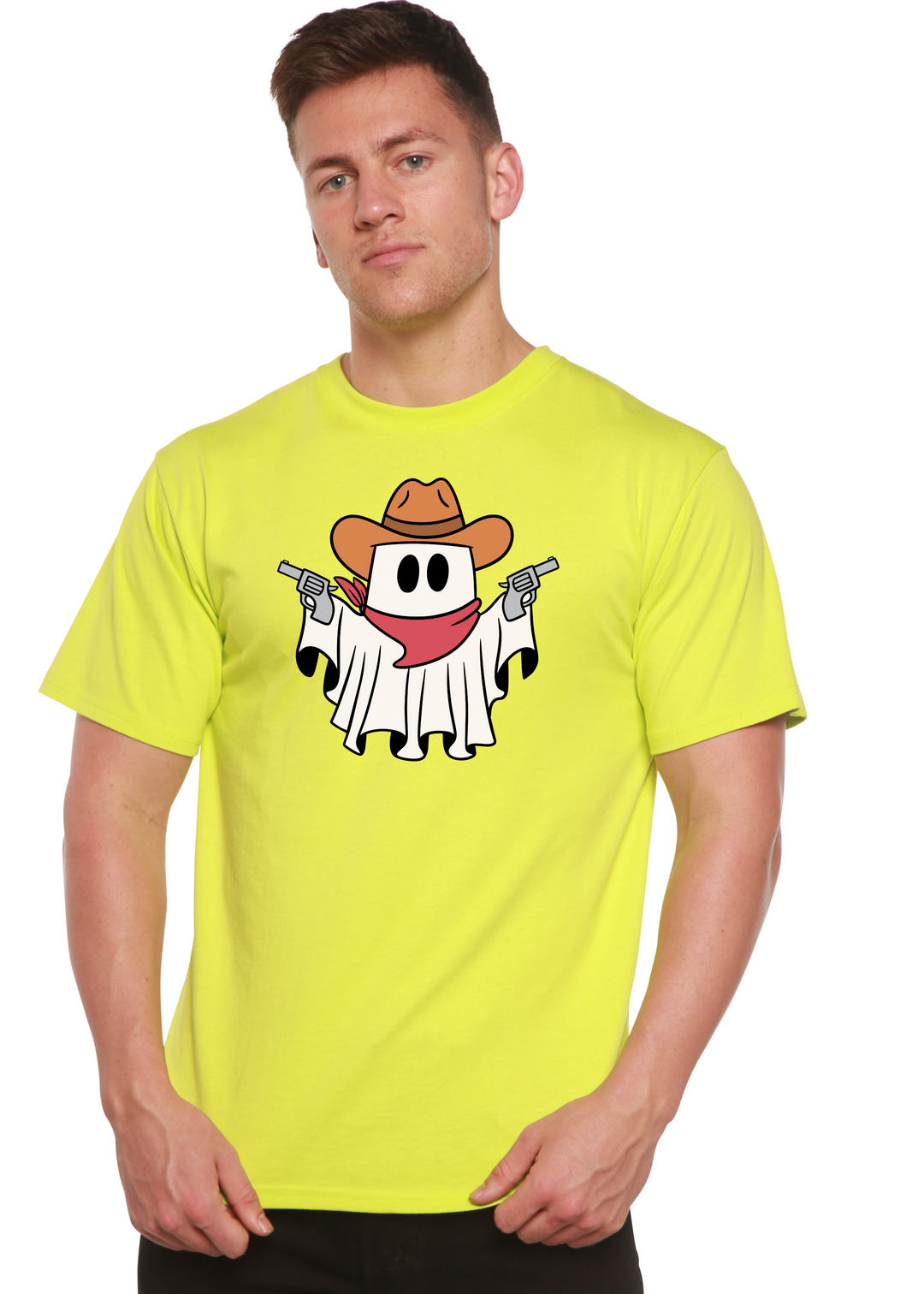 Cowboy Ghost Unisex Graphic Bamboo T-Shirt lime punch