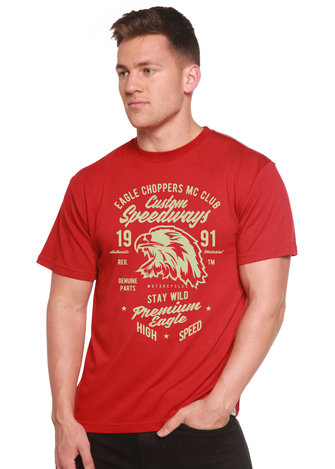 Custom Speedways Premium Eagle men's bamboo tshirt pompeian red