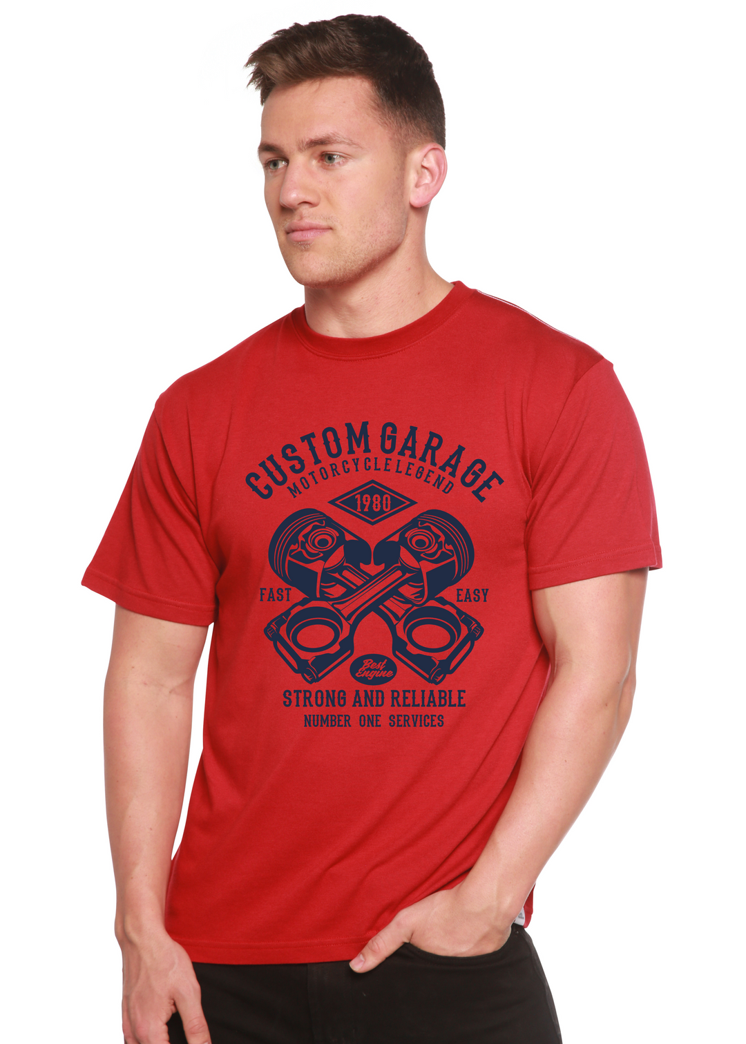 Custom Garage men's bamboo tshirt pompeian red