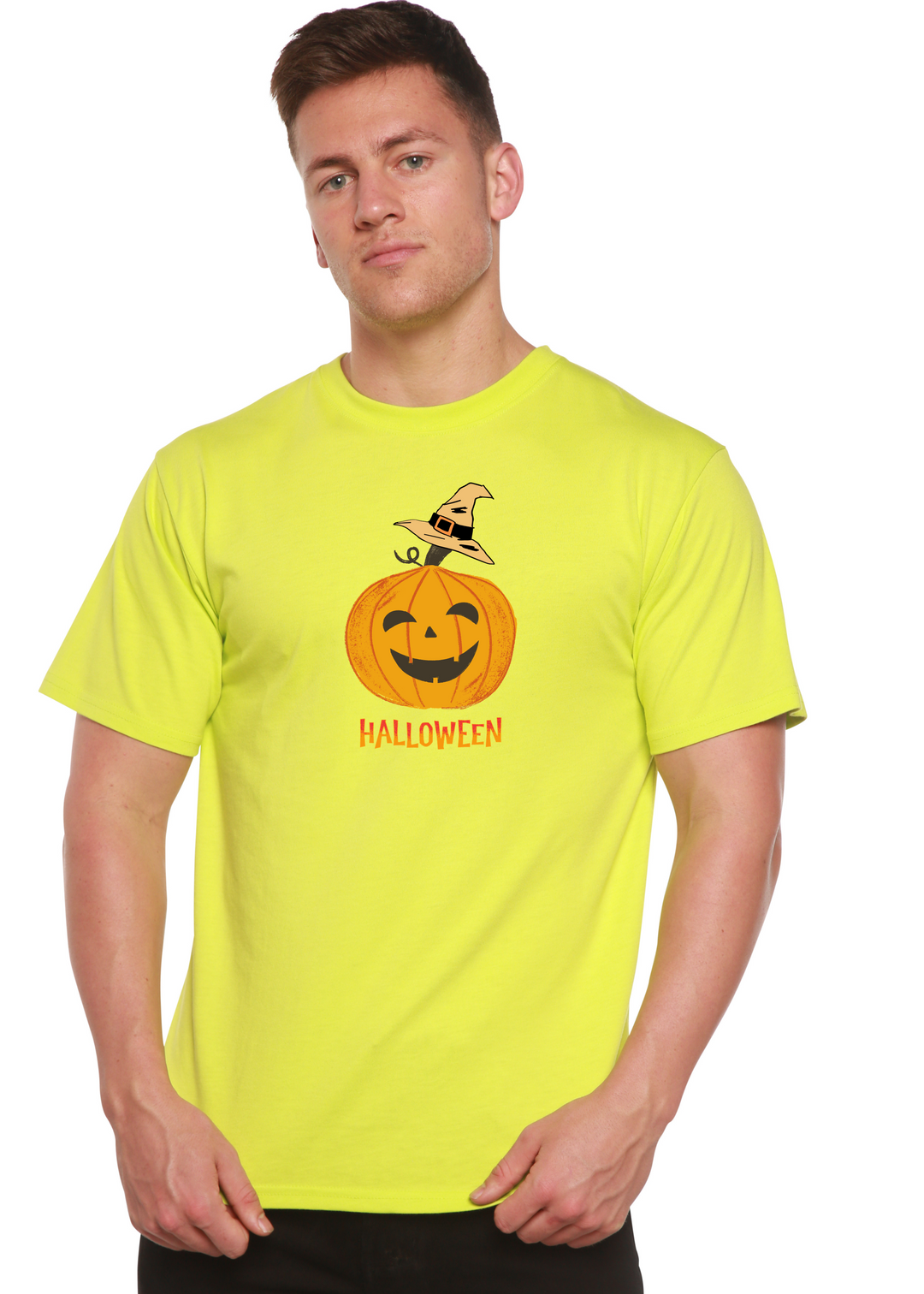 Halloween Pumpkin Unisex Graphic Bamboo T-Shirt lime punch