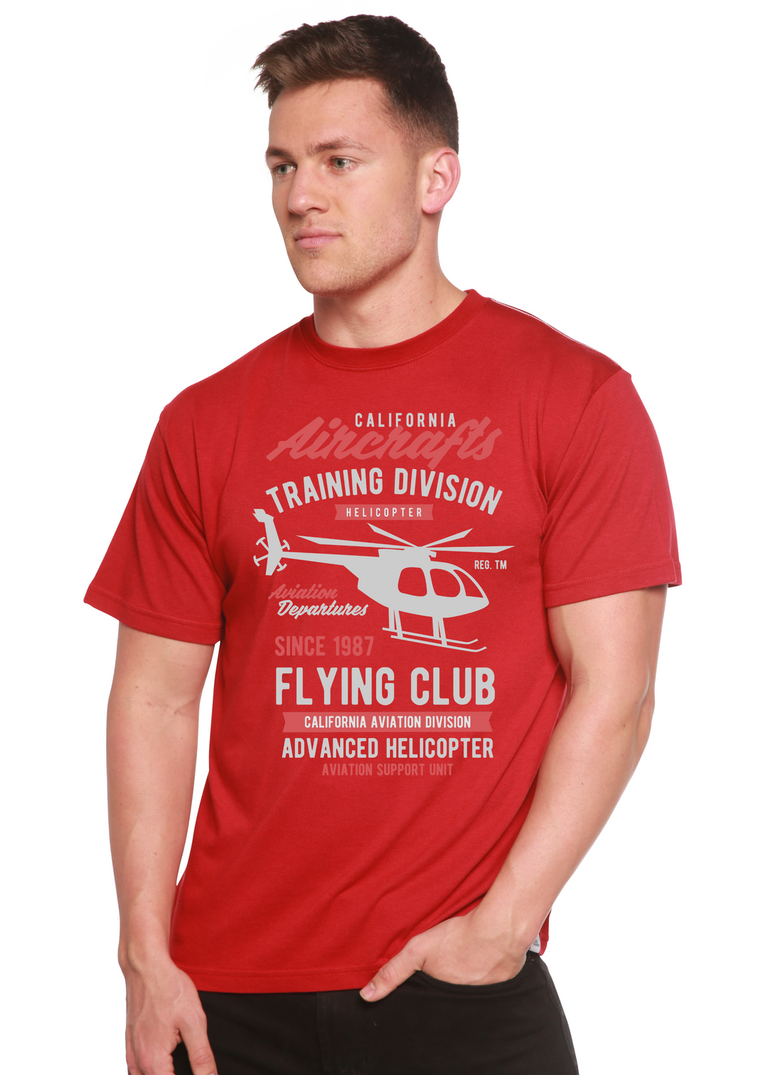 California Aircraft men's bamboo tshirt pompeian red