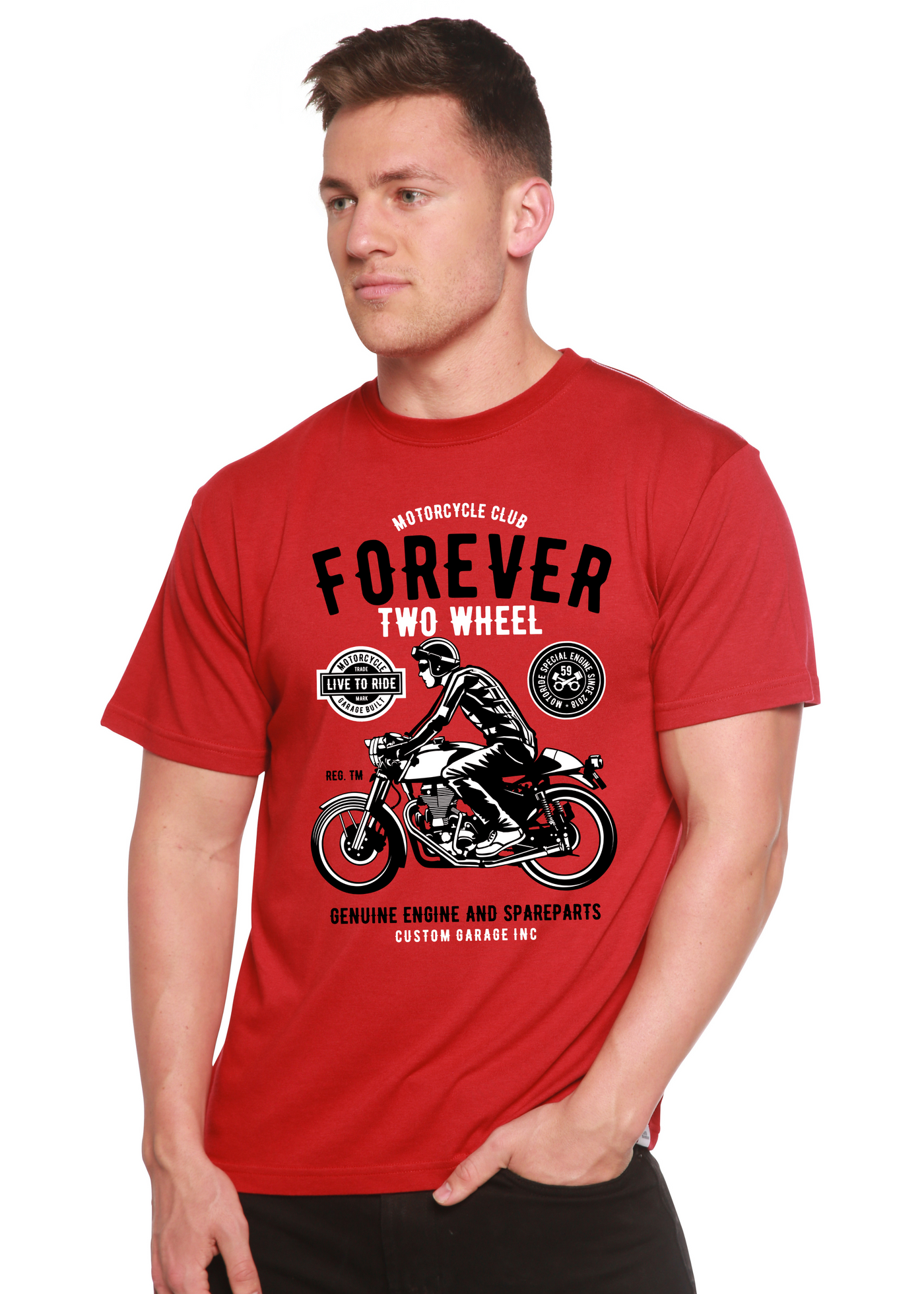 Forever Two Wheel men's bamboo tshirt pompeian red