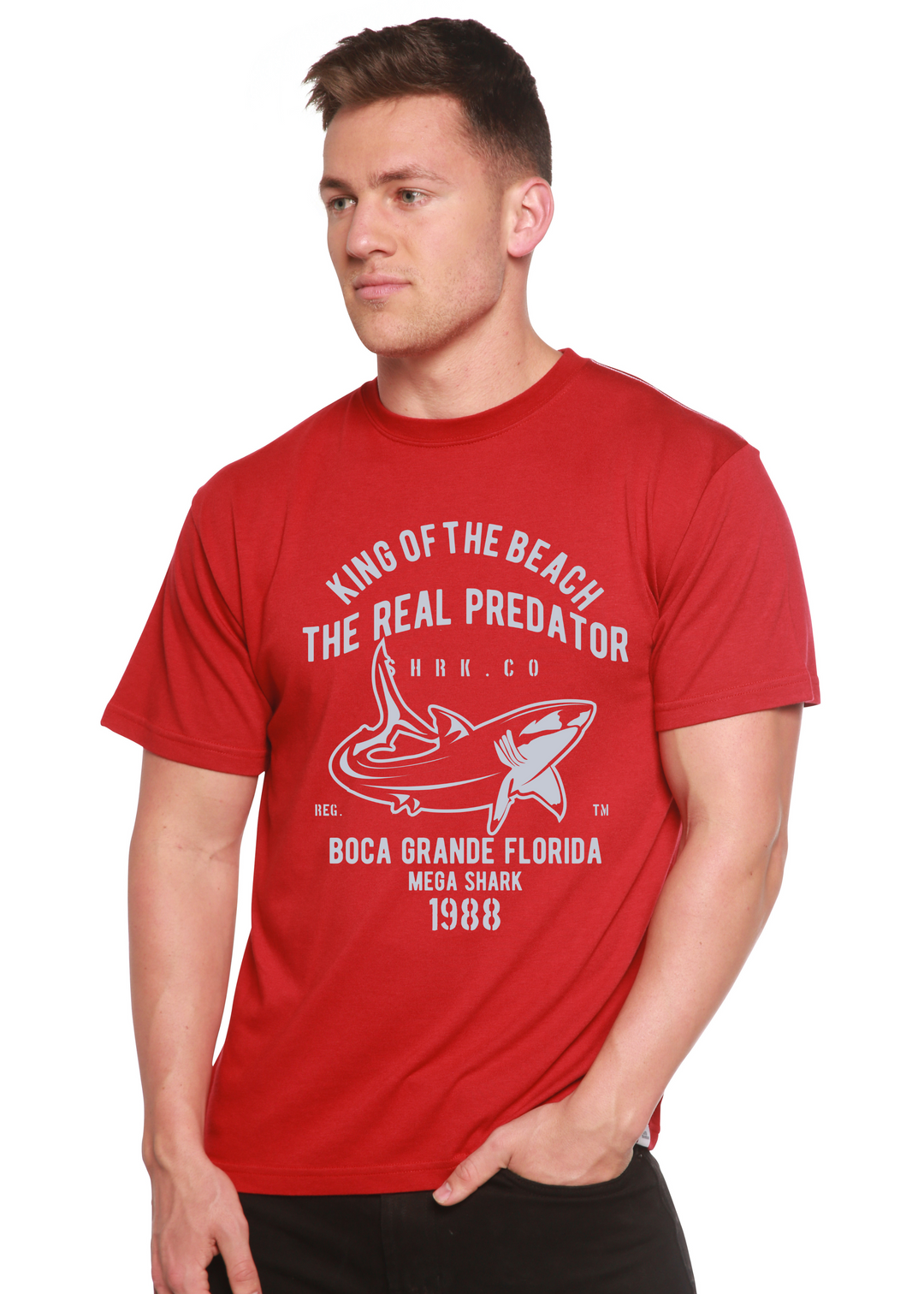 Shark Real men's bamboo tshirt pompeian red