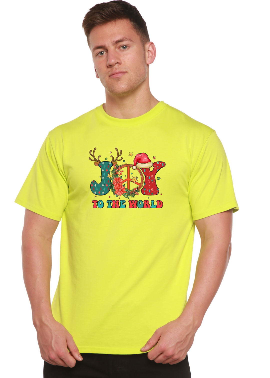 Joy To The World Christmas Unisex Graphic Bamboo T-Shirt lime punch