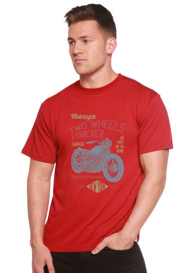 Two Wheels Forever  men's bamboo tshirt pompeian red