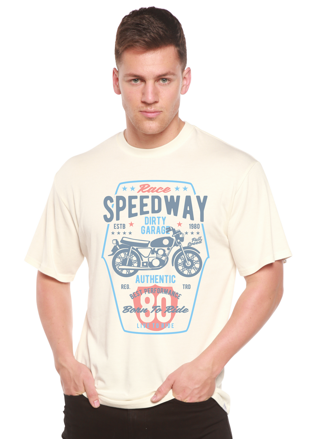 Speedway Motorcycle men's bamboo tshirt white