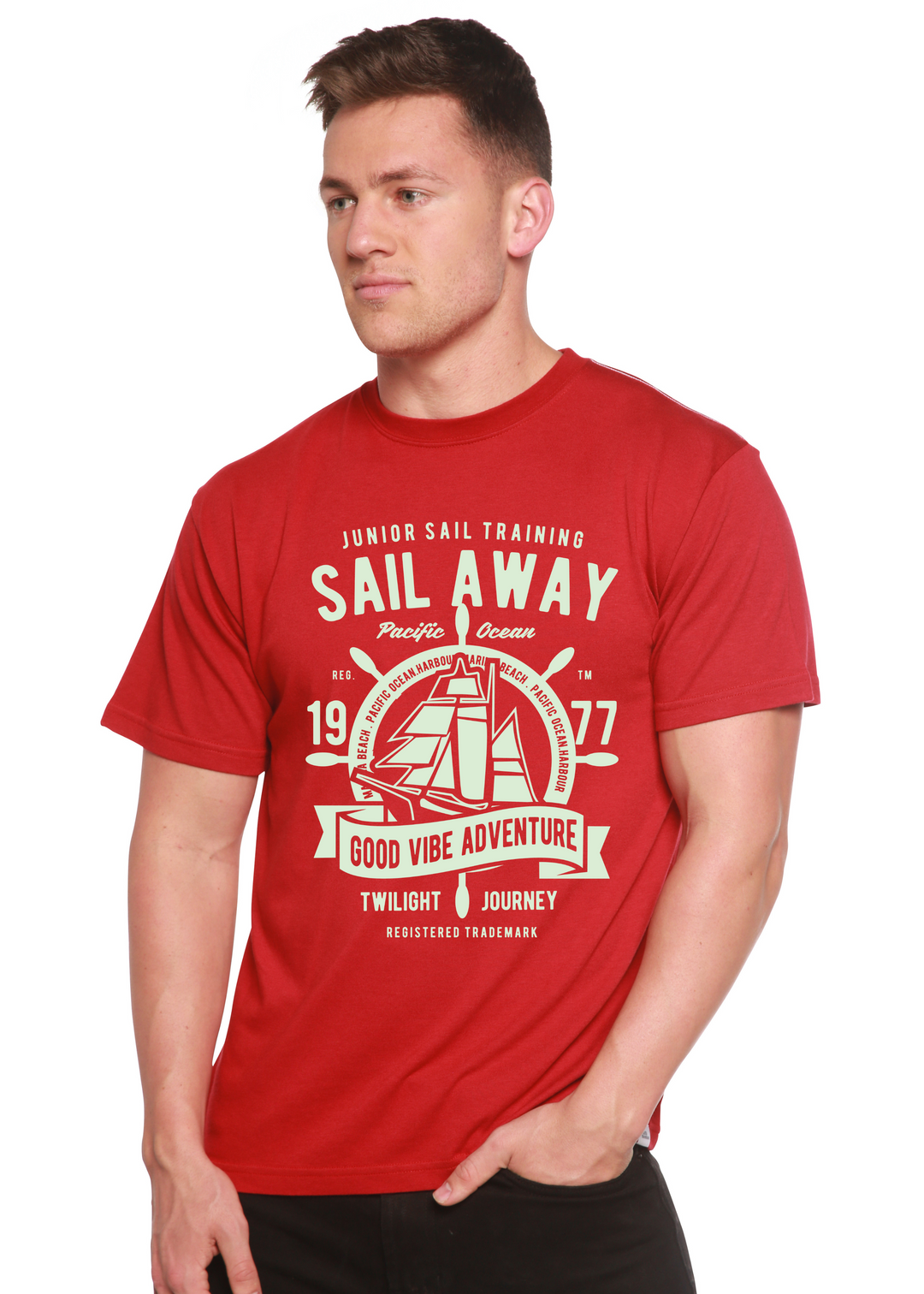 Sail Away men's bamboo tshirt pompeian red
