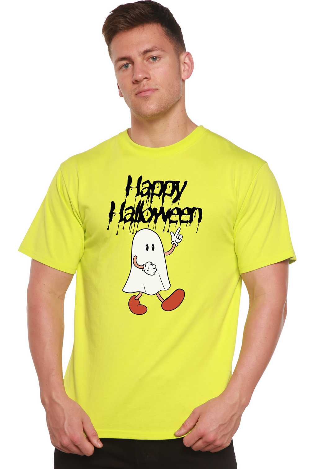 Happy Halloween Graphic Bamboo T-Shirt lime punch
