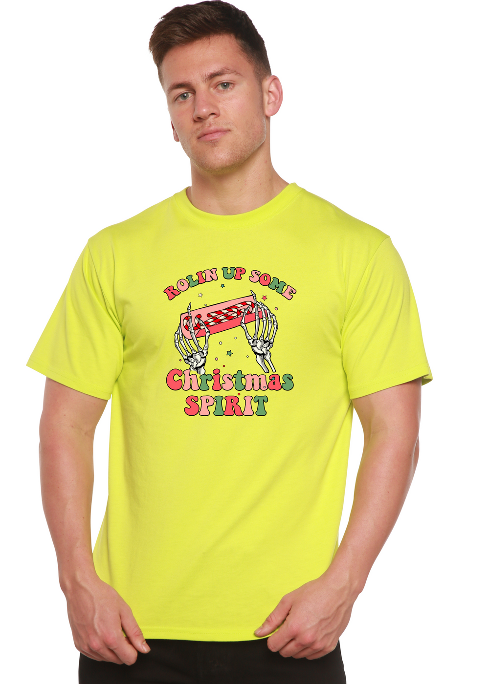 Rolin Up Some Christmas Spirit Unisex Graphic Bamboo T-Shirt lime punch