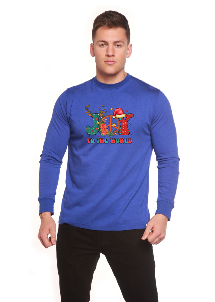 Joy To The World Christmas Graphic Bamboo Long Sleeve T-Shirt royal blue