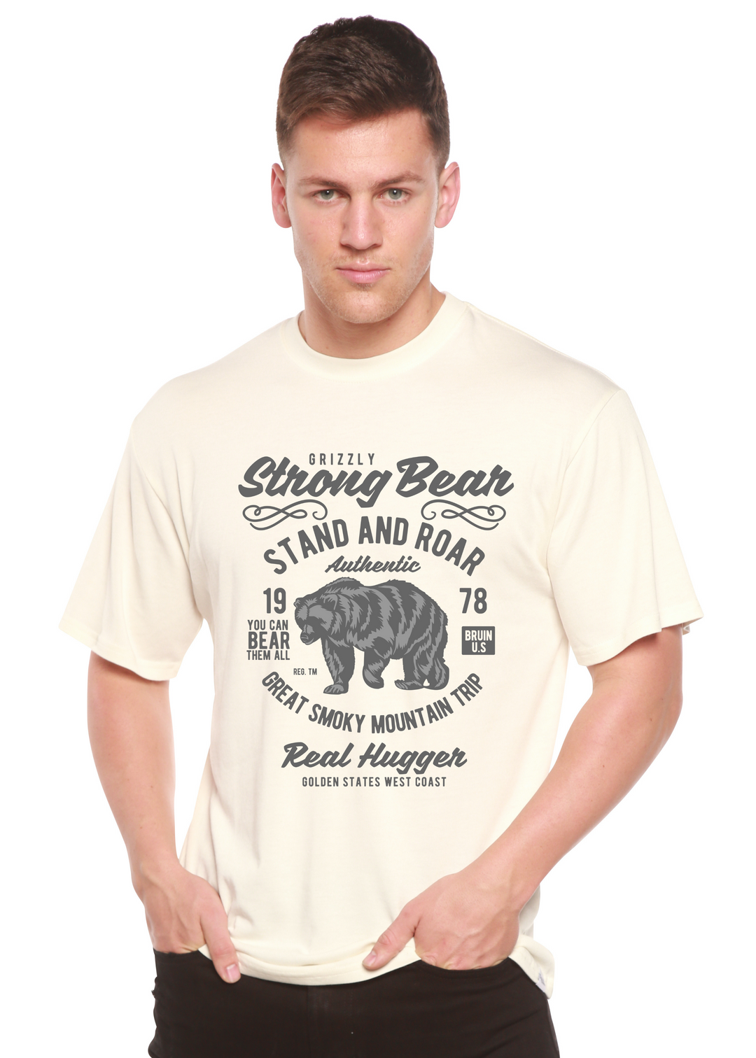 Strong Bear men's bamboo tshirt white