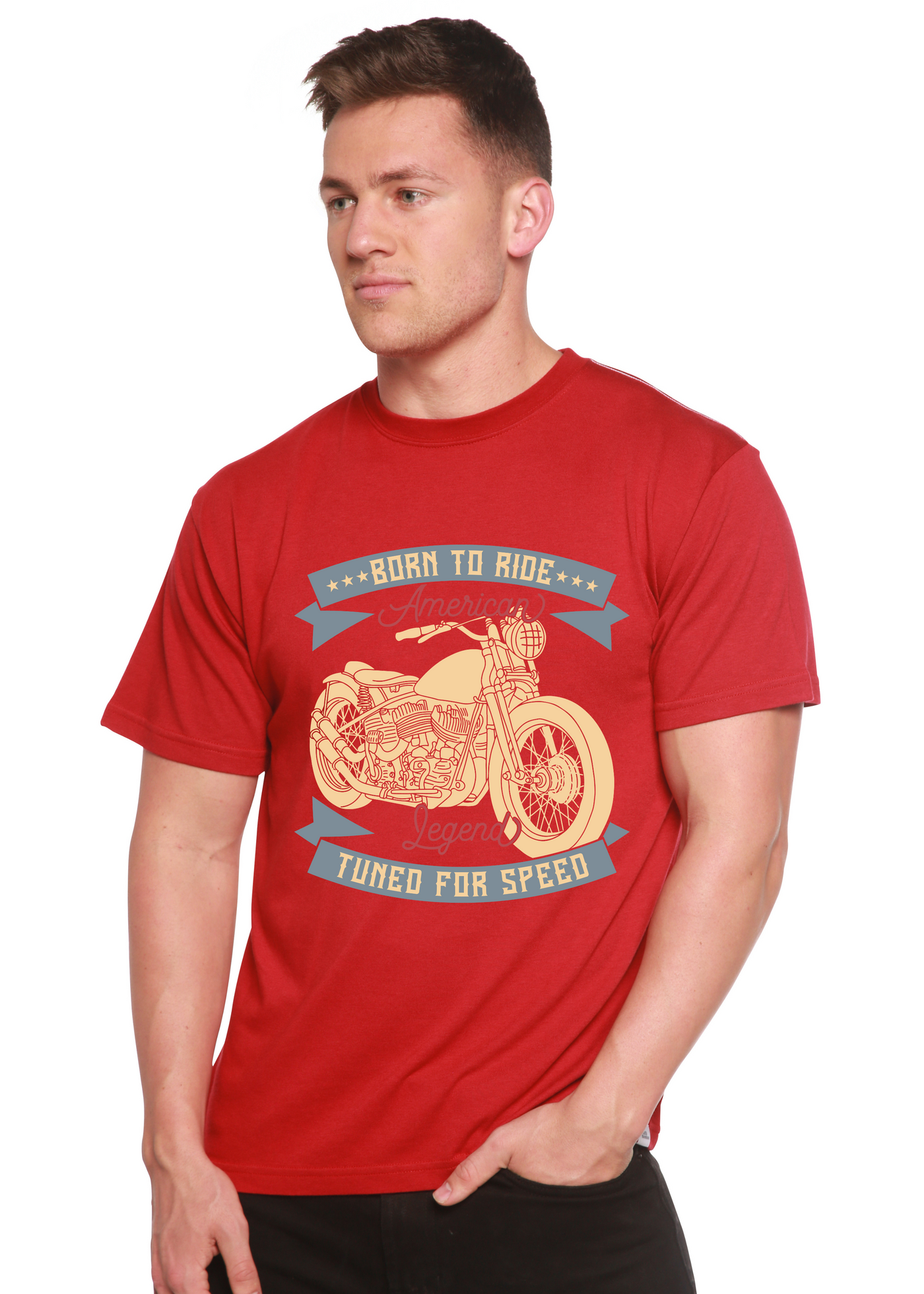 Born To Ride American Legend men's bamboo tshirt pompeian red