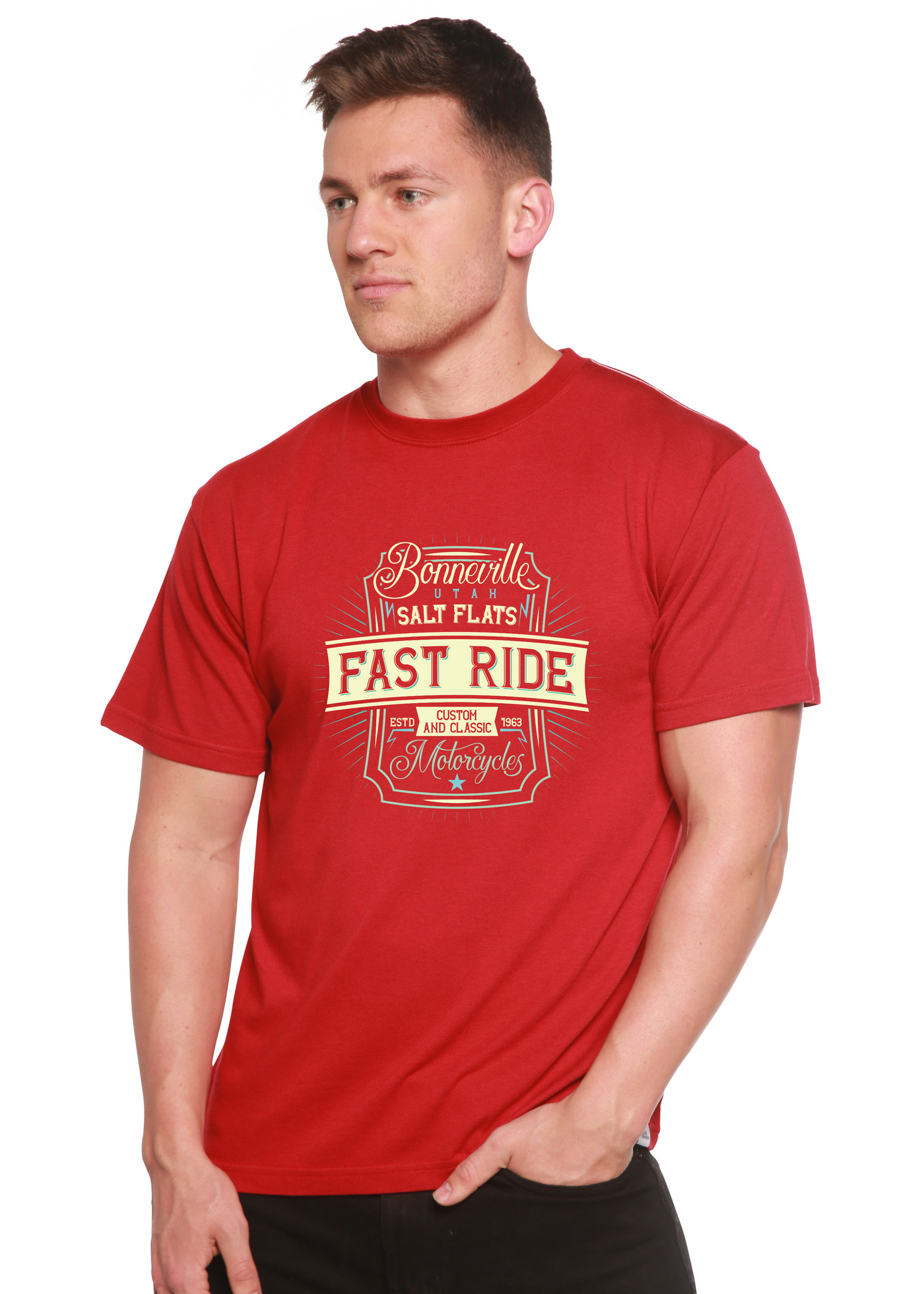 Fast Ride men's bamboo tshirt pompeian red