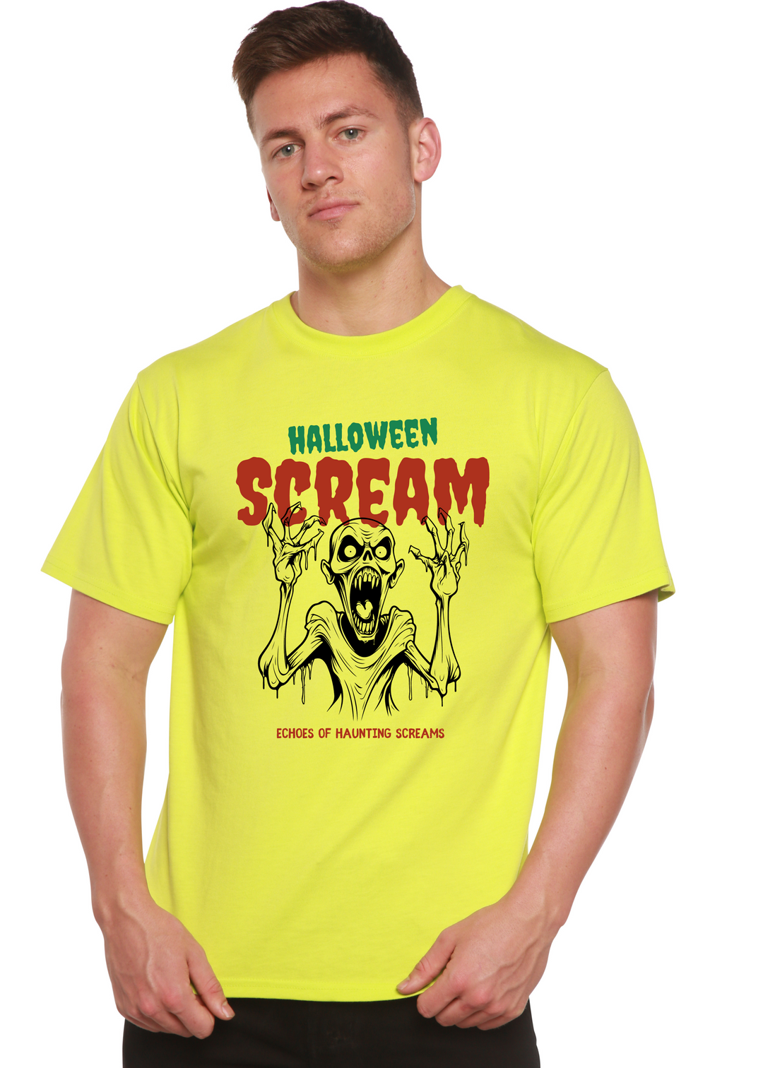 Halloween Scream Graphic Bamboo T-Shirt lime punch
