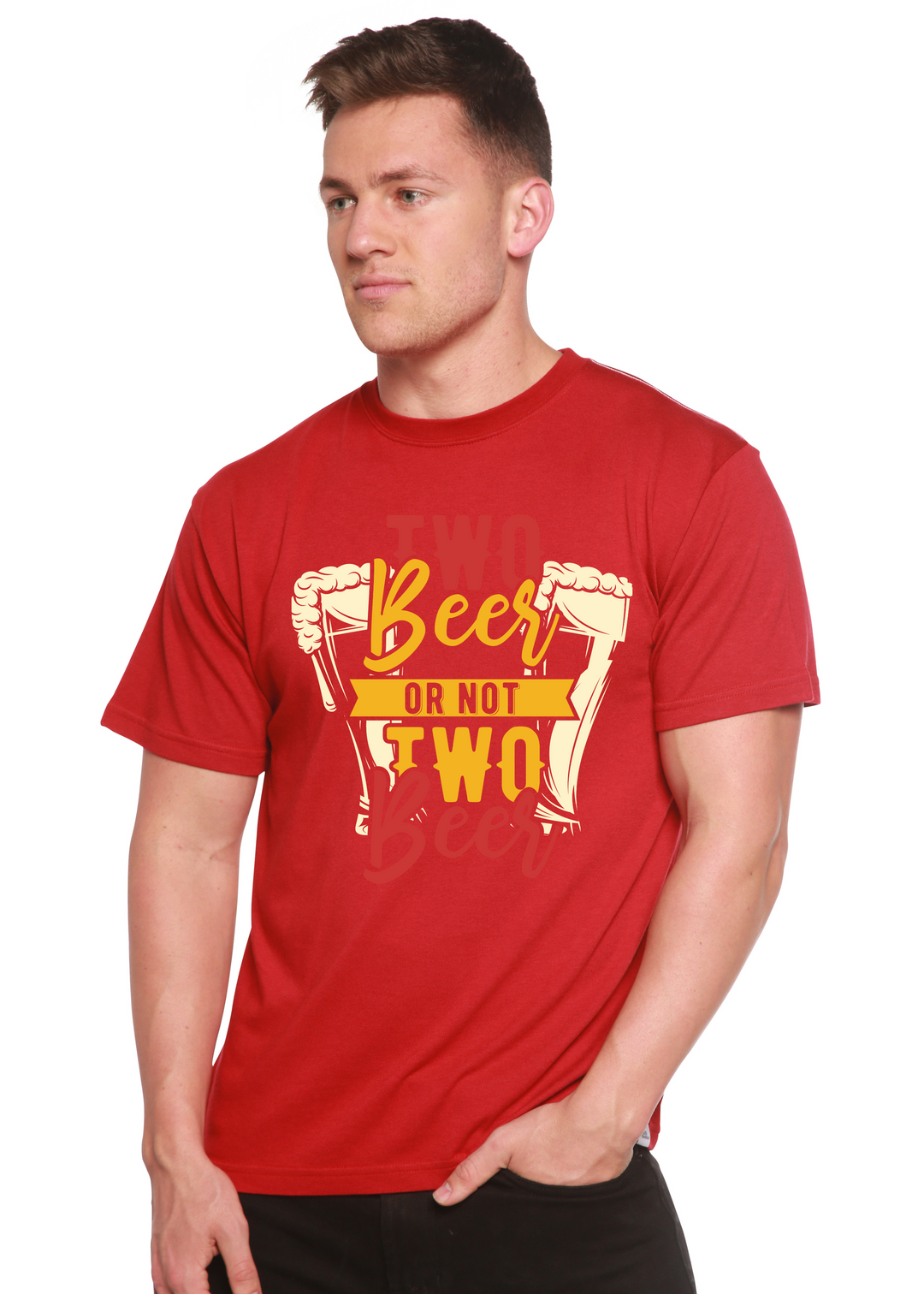 Two Beer  men's bamboo tshirt pompeian red
