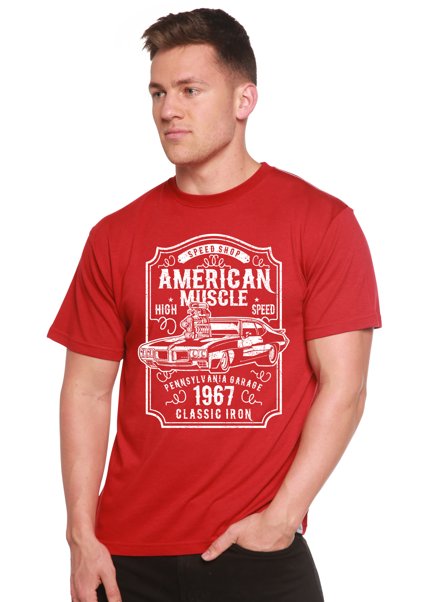 American Muscle men's bamboo tshirt pompeian red
