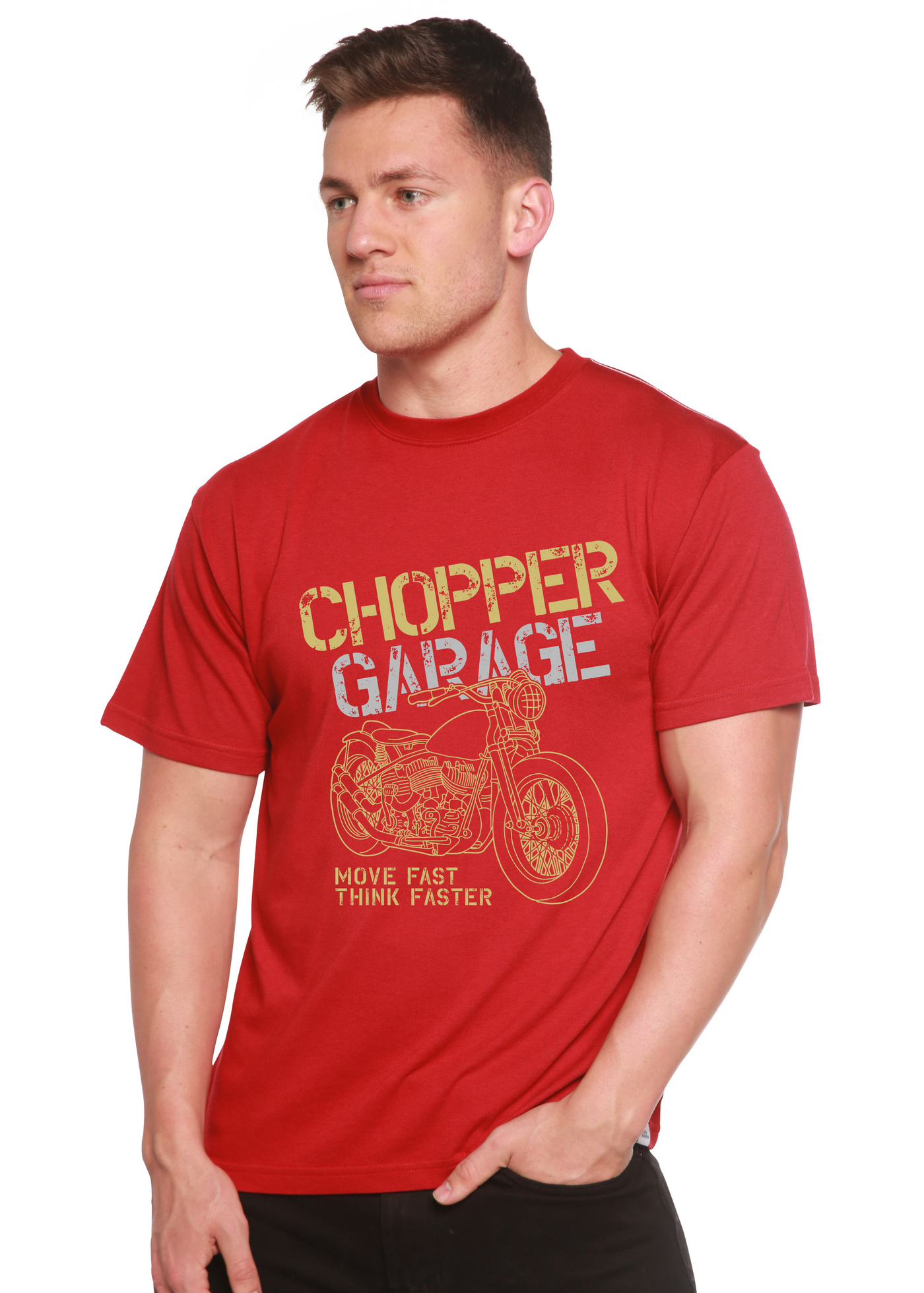 Chopper Garage men's bamboo tshirt pompeian red