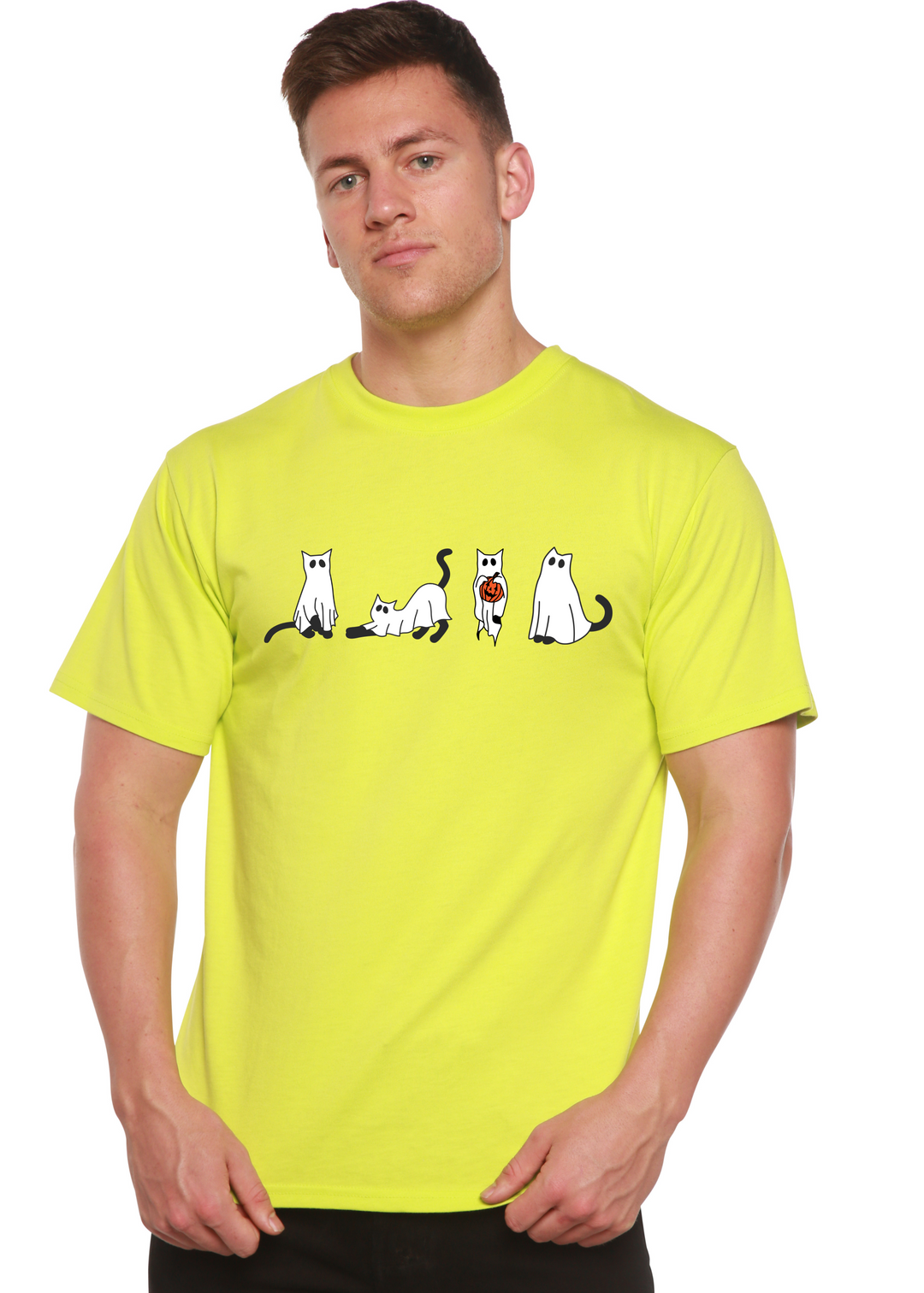 Halloween Cats Graphic Bamboo T-Shirt lime punch