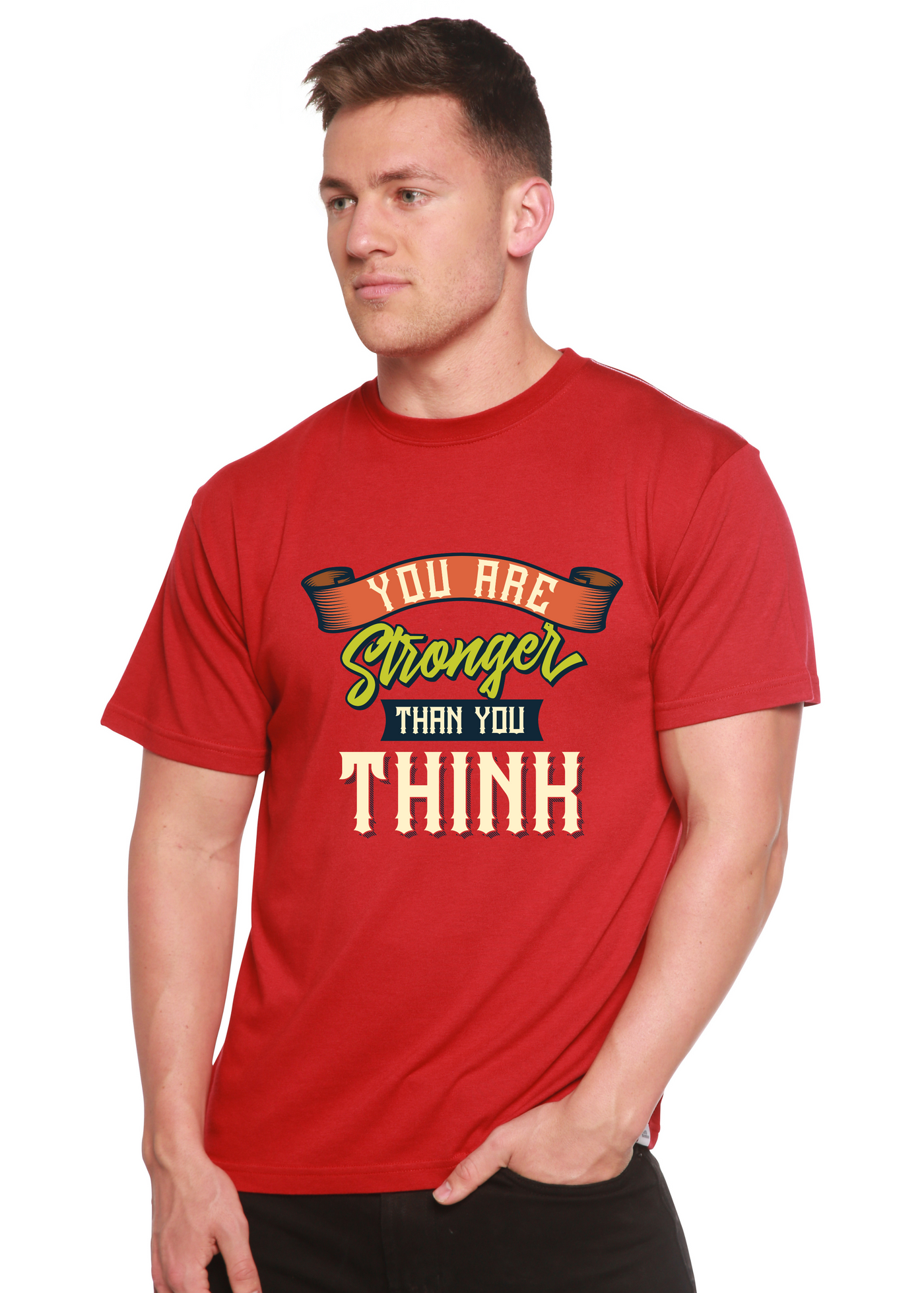 You Are Stronger Than You Think men's bamboo tshirt pompeian red