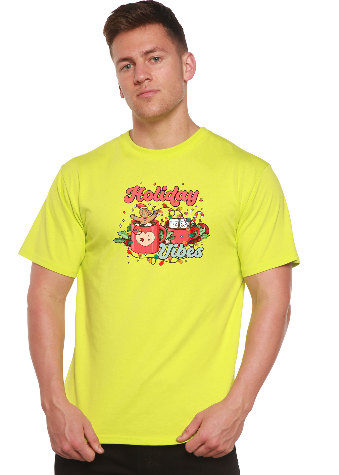 Holiday Vibes Christmas Unisex Graphic Bamboo T-Shirt lime punch