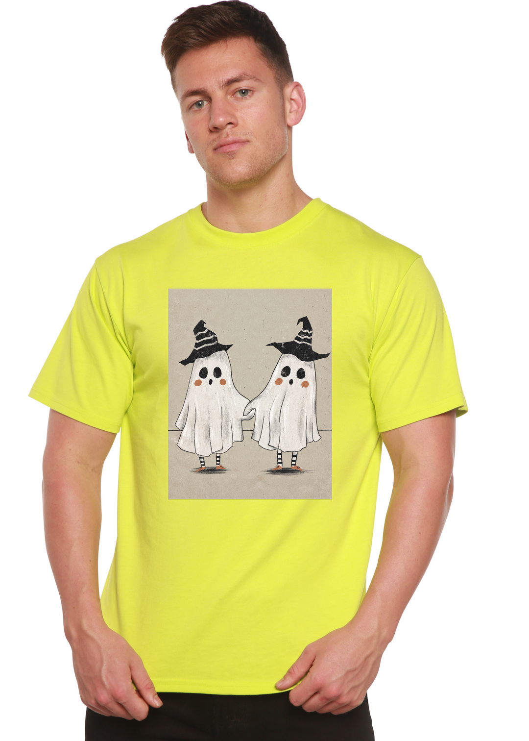 Cute Ghost Graphic Bamboo T-Shirt lime punch