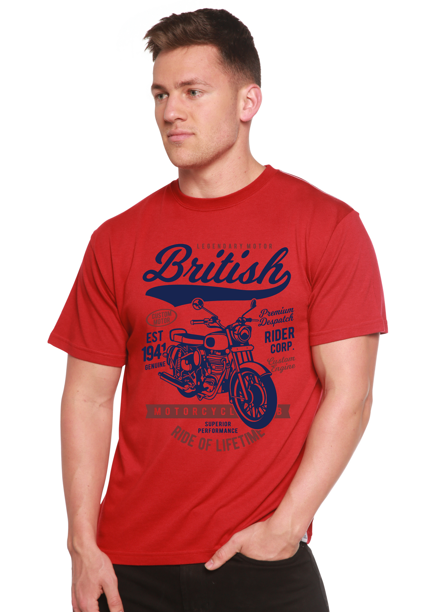 British Motorcycle men's bamboo tshirt pompeian red