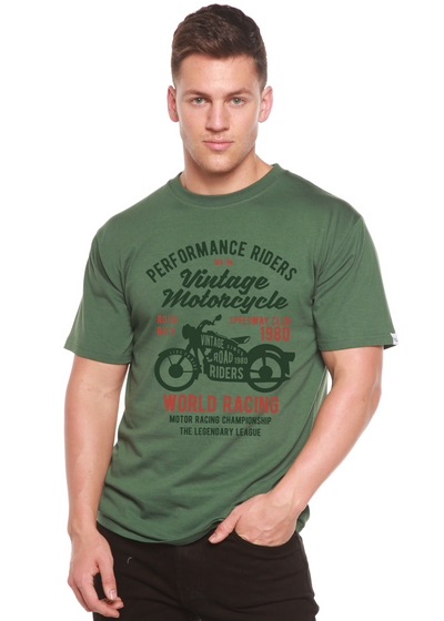 Vintage Motorcycle men's bamboo tshirt pine green