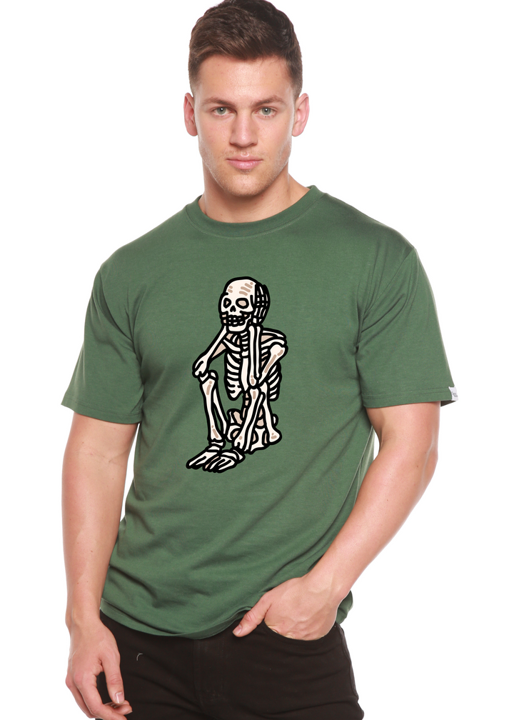 Sad Skeleton Halloween Unisex Graphic Bamboo T-Shirt pine green