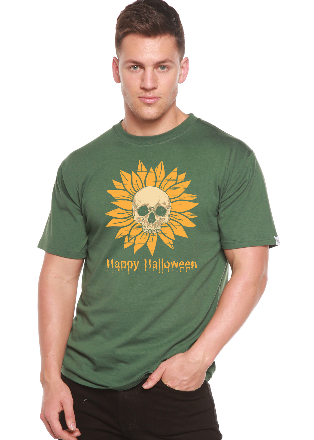 Happy Halloween Day Graphic Bamboo T-Shirt pine green