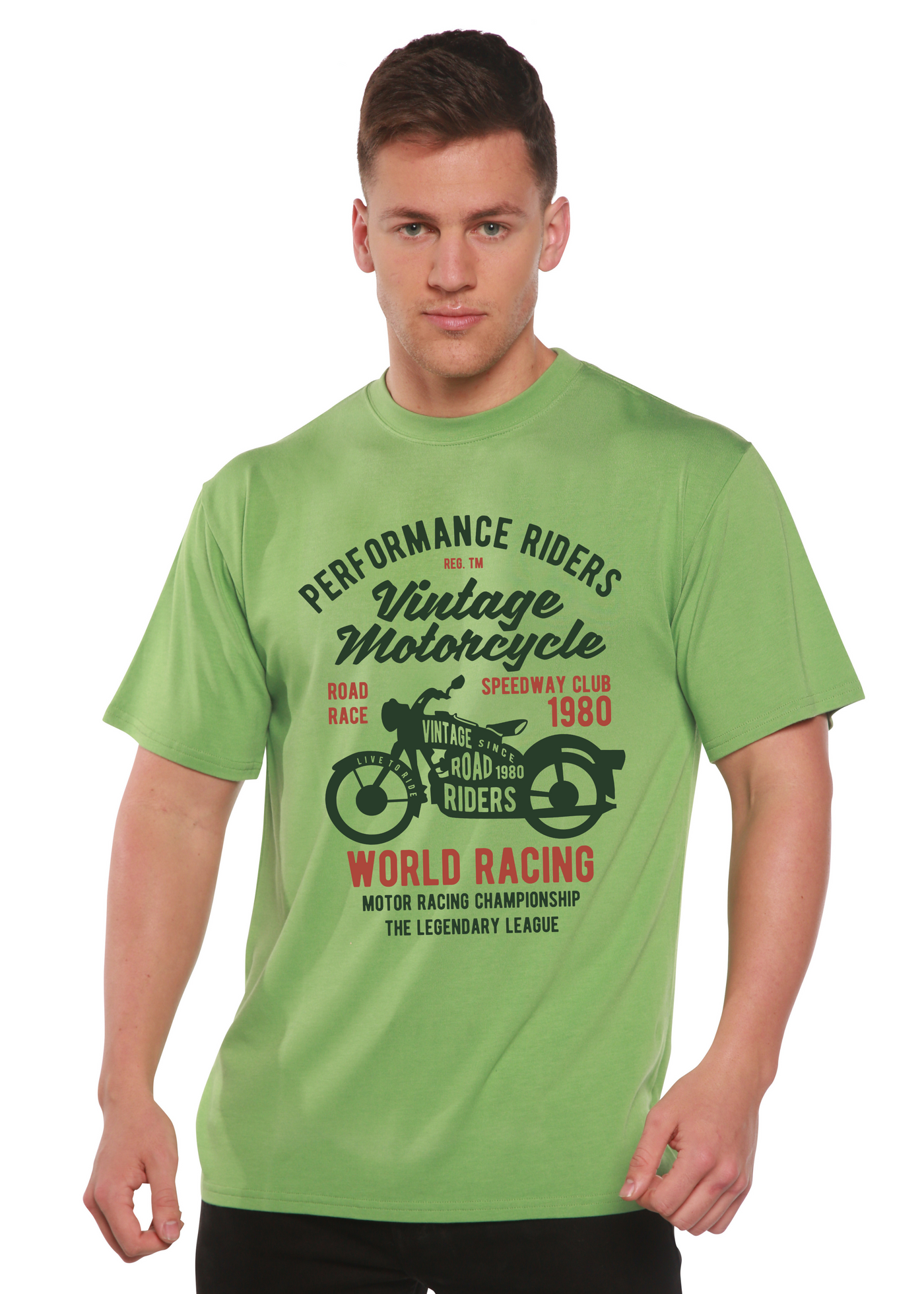 Vintage Motorcycle men's bamboo tshirt green tea