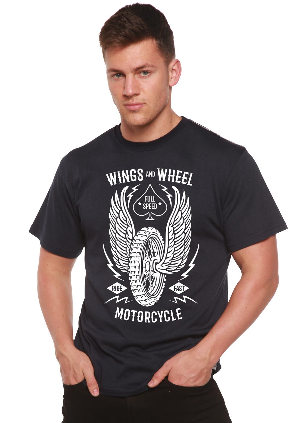 Wings And Wheel men's bamboo tshirt navy blue