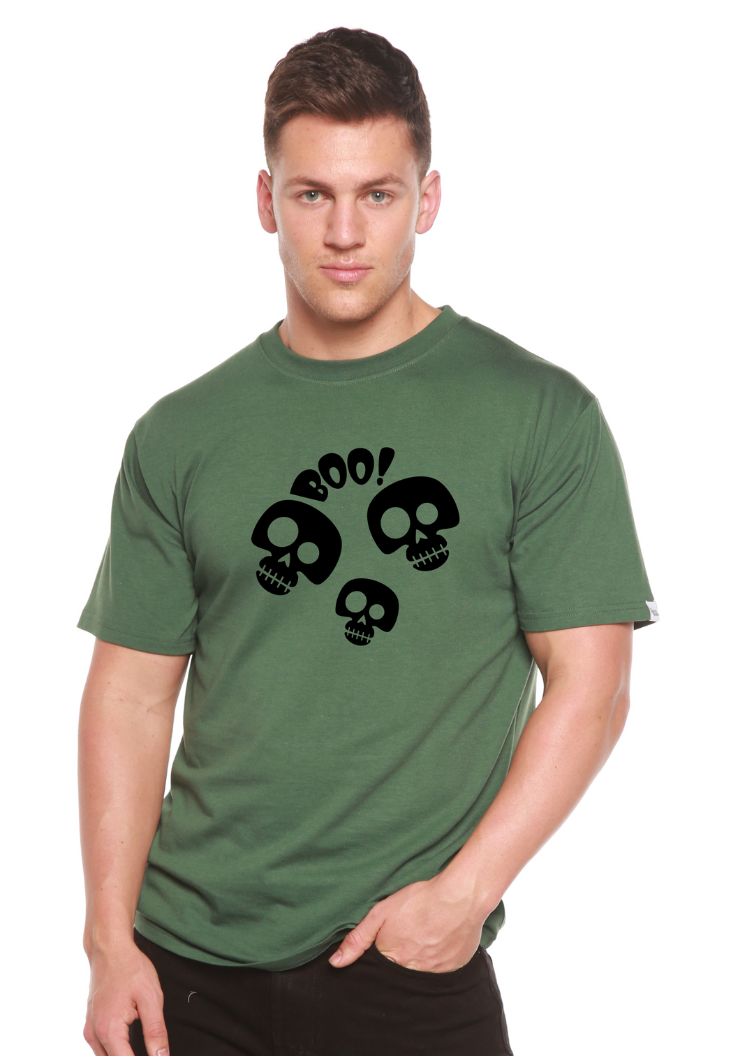 Halloween Boo Unisex Graphic Bamboo T-Shirt pine green