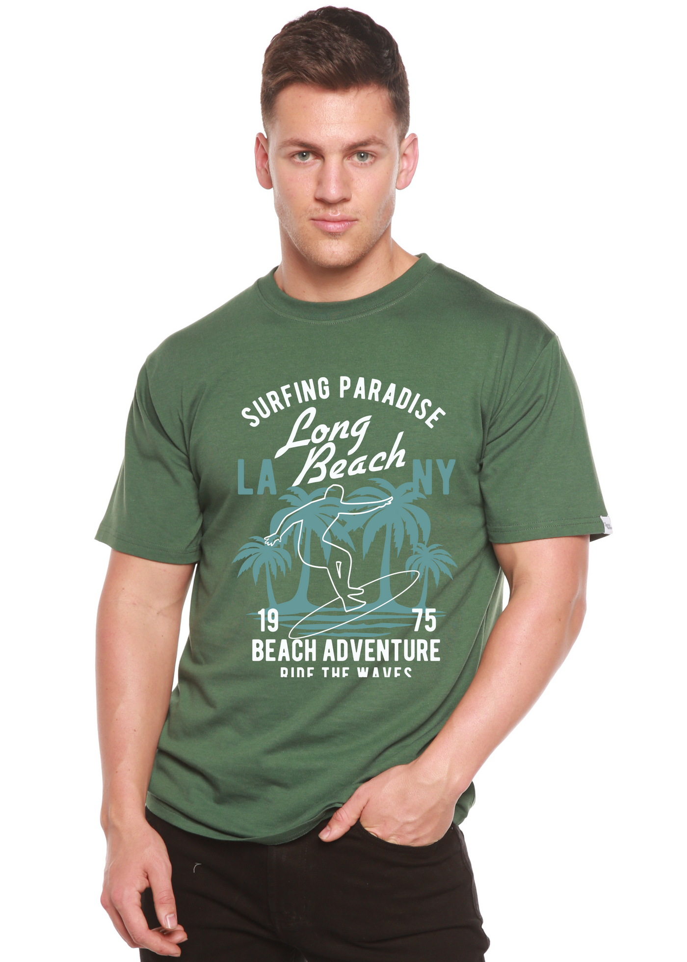 Beach Adventure men's bamboo tshirt pine green