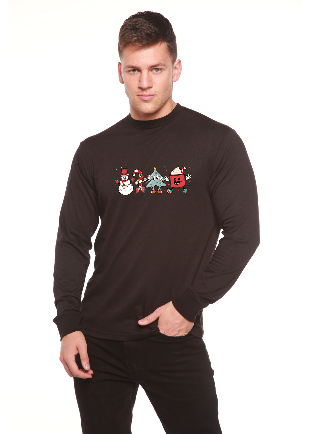 Happy Christmas Drink Graphic Bamboo Long Sleeve T-Shirt black