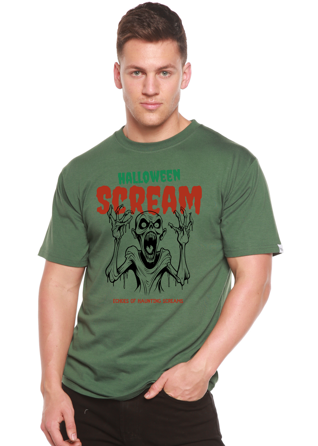 Halloween Scream Graphic Bamboo T-Shirt pine green