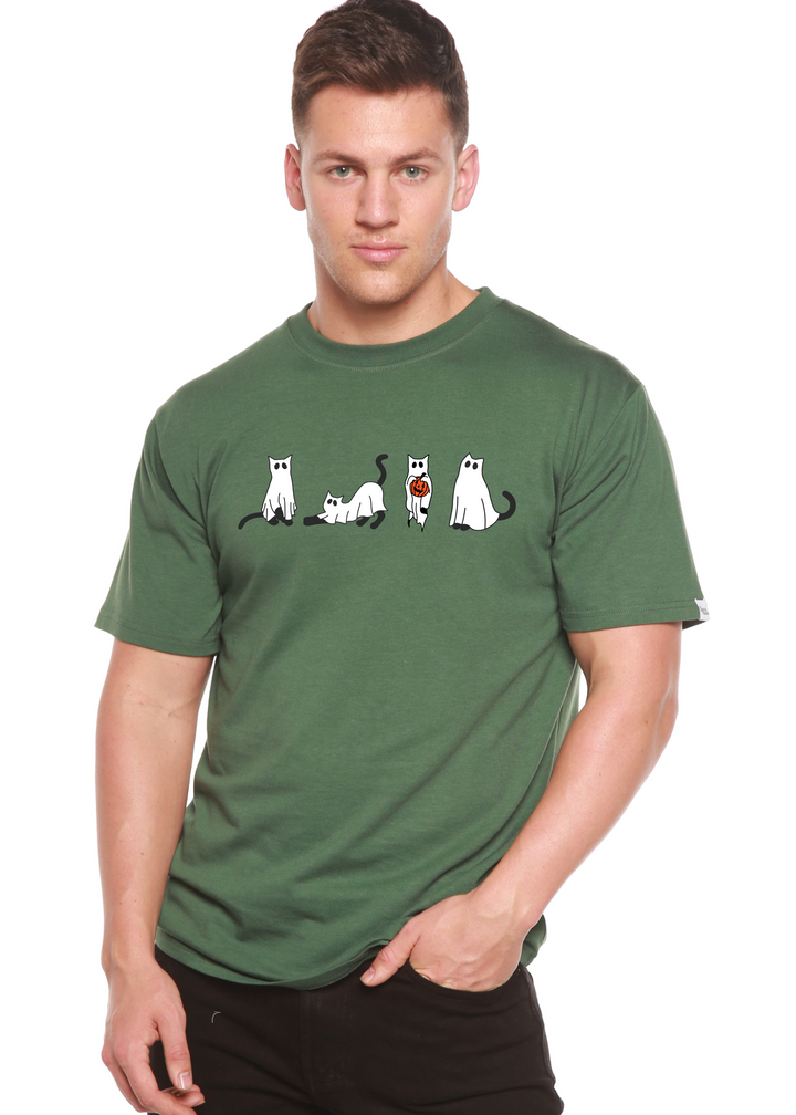 Halloween Cats Graphic Bamboo T-Shirt pine green