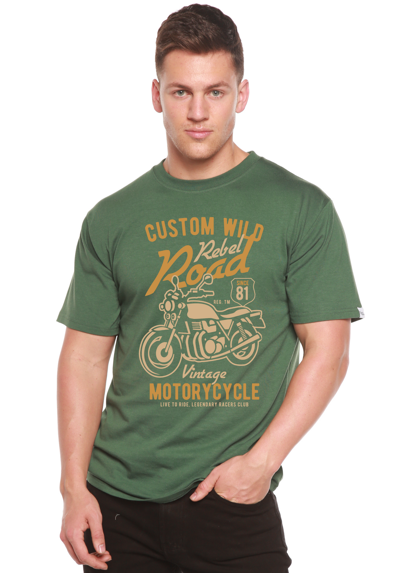 Custom Wild men's bamboo tshirt pine green