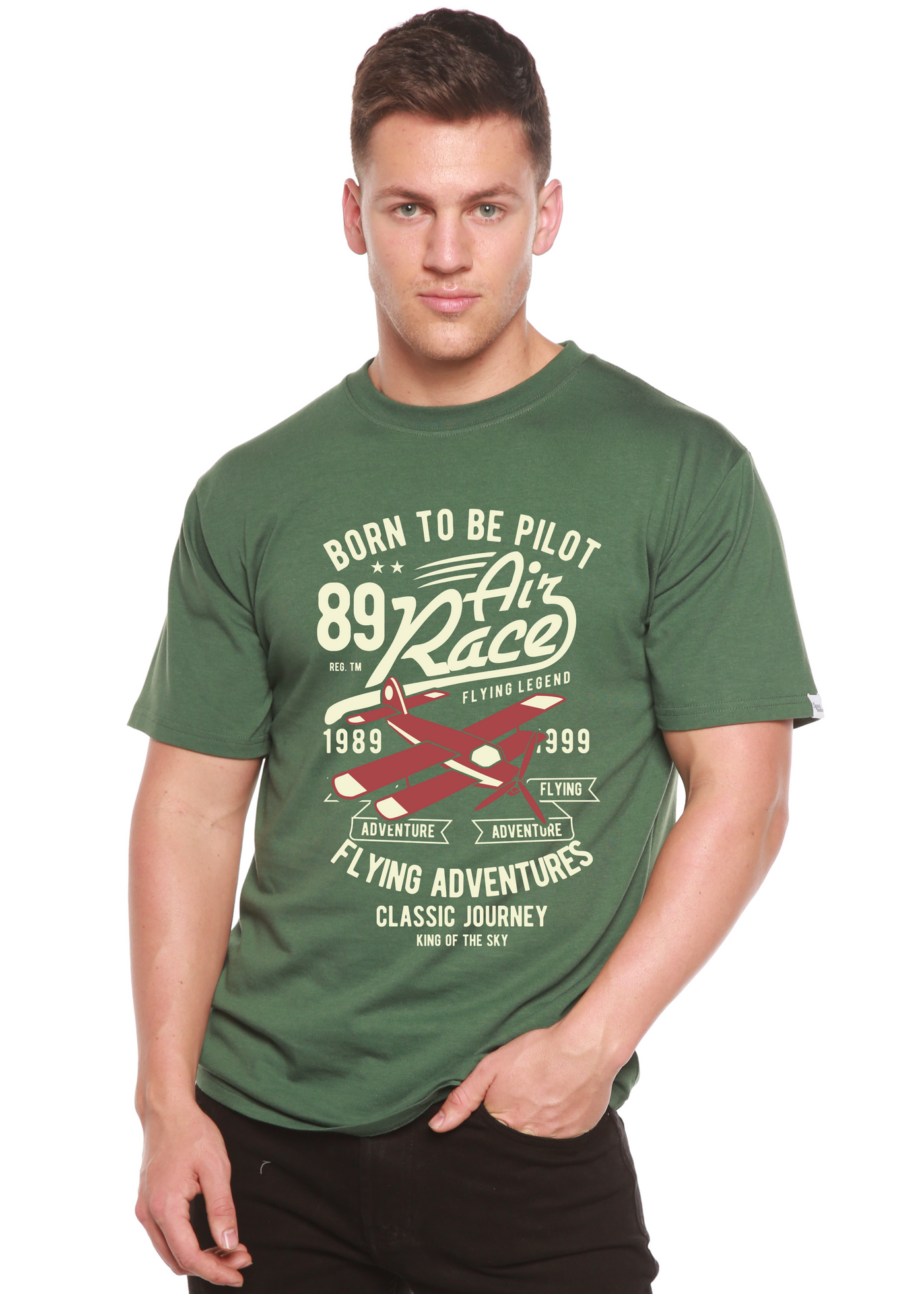 Born To Be Pilot men's bamboo tshirt pine green
