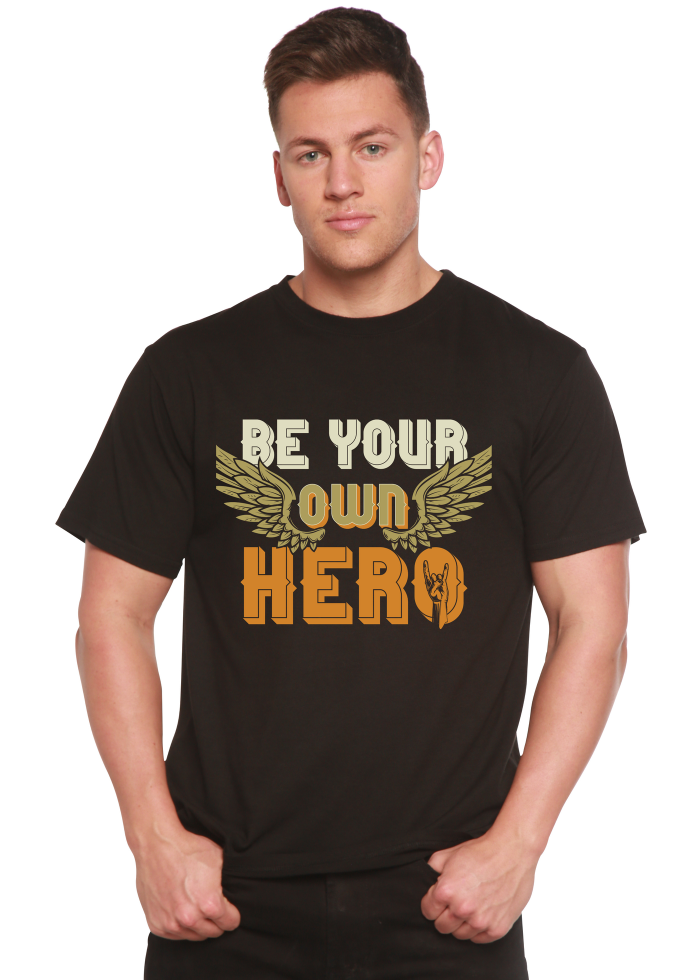 Be Your Own Hero men's bamboo tshirt black