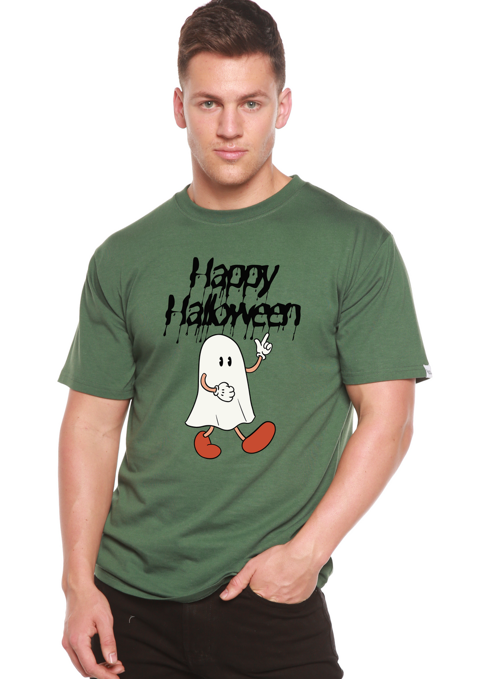 Happy Halloween Graphic Bamboo T-Shirt pine green