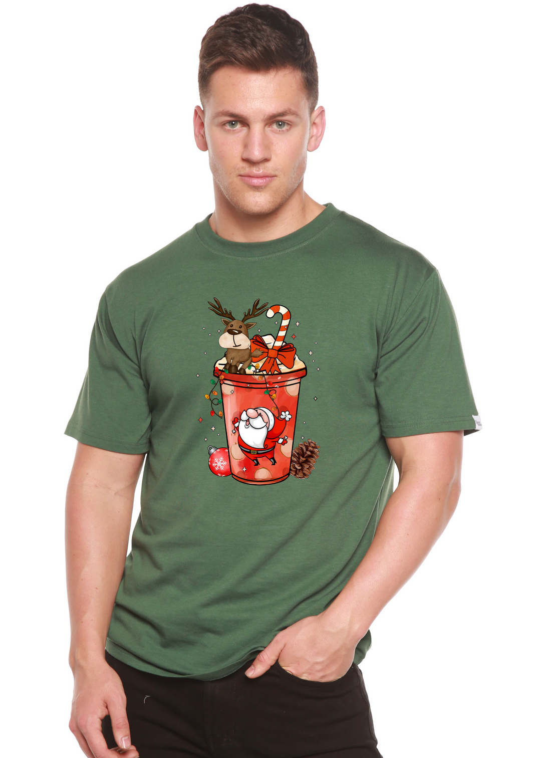 Holly Jolly Christmas Unisex Graphic Bamboo T-Shirt pine green